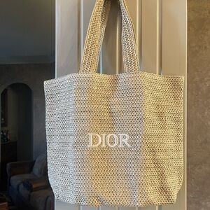 Dior Beige Woven Tote Bag